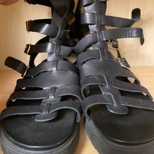 Black leather gladiator sandal
